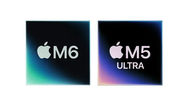 Ilustração editorial de chips Apple M6 e M5 Ultra em destaque