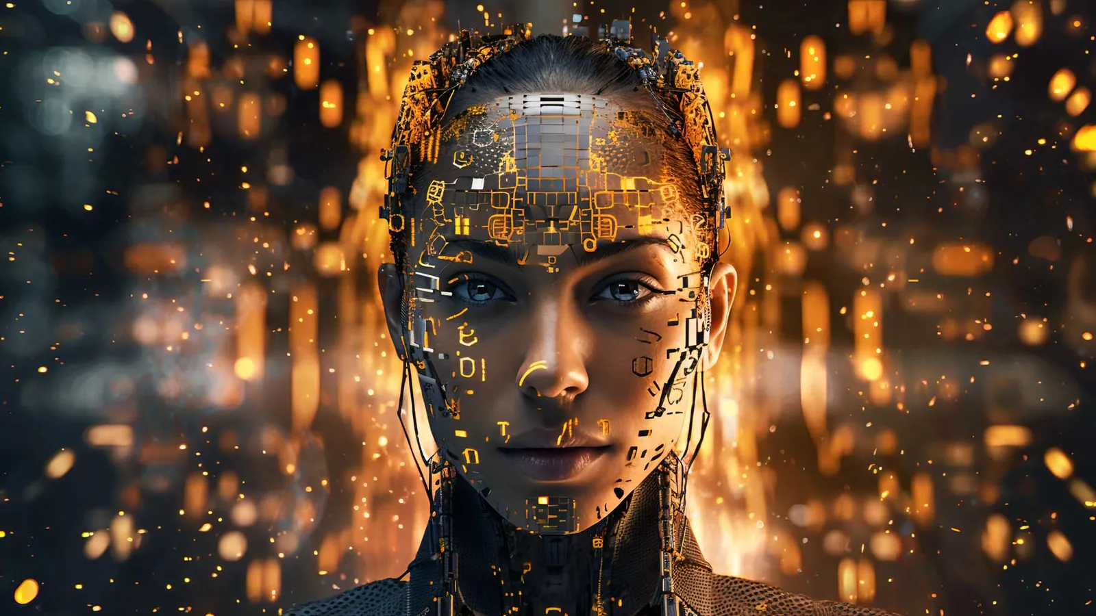 Ilustração editorial de Richard Dawkins conversando com um chatbot IA