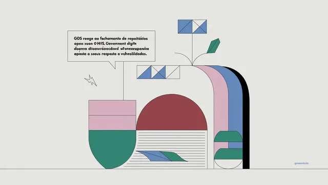 Ilustração editorial mostrando debate sobre código aberto no setor público britânico