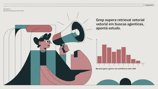 Ilustração mostrando agentes de IA realizando buscas em grandes volumes de texto