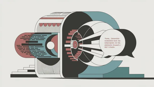Ilustração editorial de um modelo de difusão gerando texto a partir de um grafo