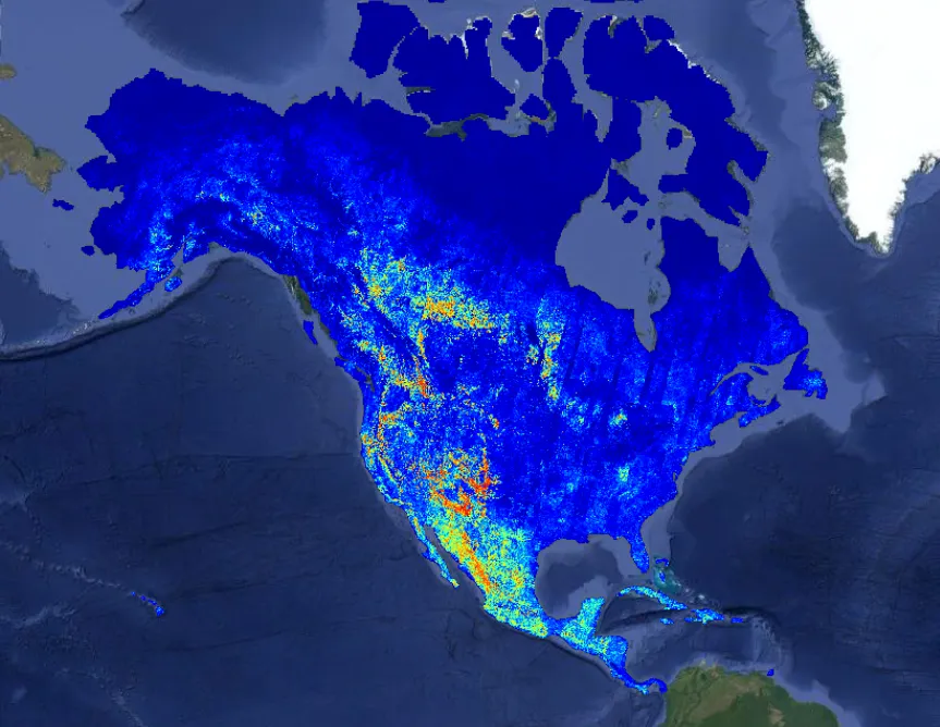 Visualização editorial de mapas de risco produzidos por IA a partir de imagens de satélite