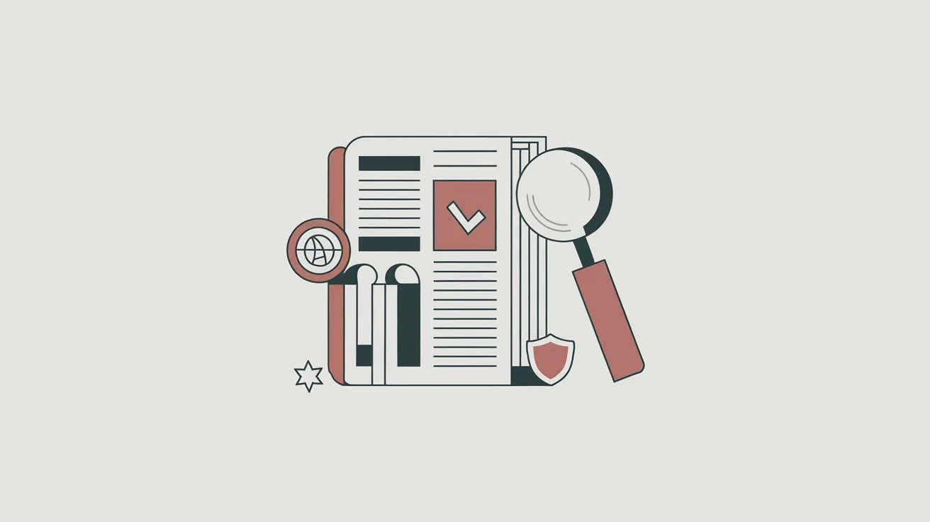 Ilustração editorial de uma mesa com documentos e gráficos sobre avaliações de IA