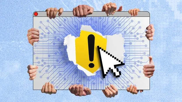 Ilustração editorial sobre empresas de IA promovendo medo em relação à própria tecnologia