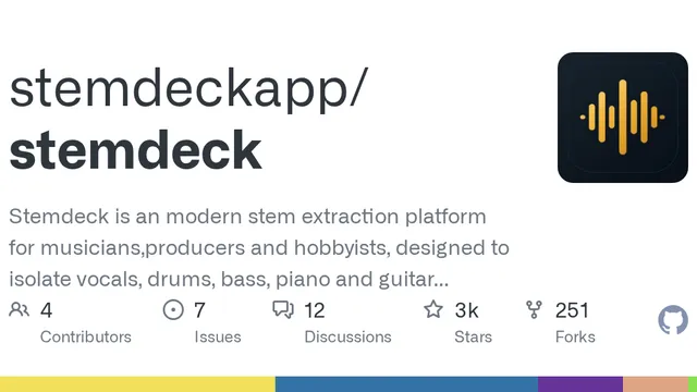 Interface do StemDeck mostrando a separação de stems de áudio