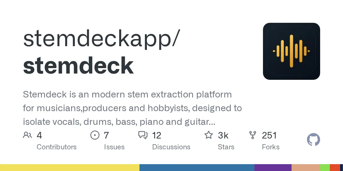 Interface do StemDeck mostrando a separação de stems de áudio