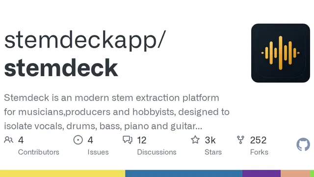 Interface do StemDeck mostrando separação de áudio em múltiplos canais
